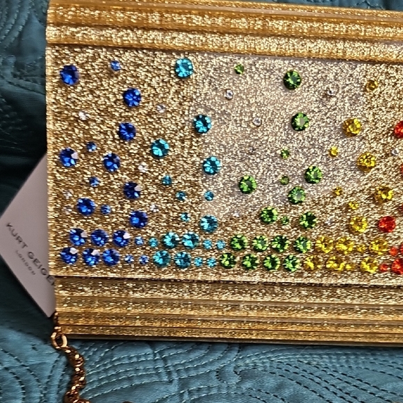 Kurt Geiger Gold Clutch with Party Rhinestones NWT - Picture 8 of 13